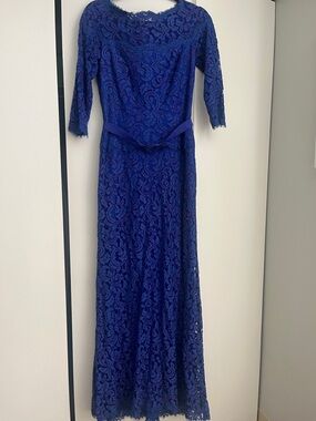 Tadashi Shoji Royal Blue Lace Gown with Self Belt
